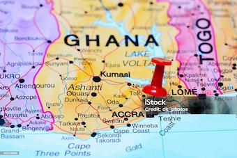 Map of Ghana with Accra pinned